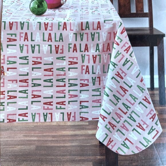 Holiday Time Peva Tablecloth Pink FaLaLa 60 X102" Rectangle Christmas NEW - Picture 1 of 5